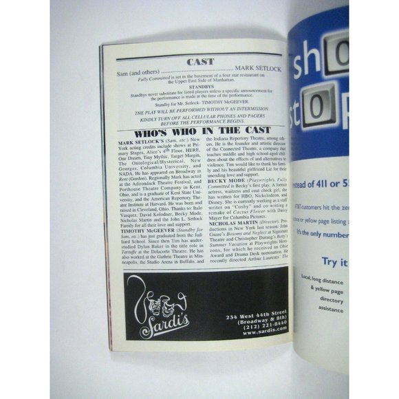 Fully Committed Playbill April 2000 Mark Locke Becky Mode Cherry Lane Theatre - Picture 5 of 6